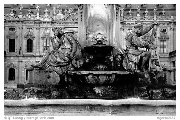 Fountain in front of the Residenz. Wurzburg, Bavaria, Germany (black and white)