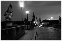 Alte Mainbrucke (bridge) at night. Wurzburg, Bavaria, Germany (black and white)