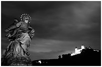 Alte Mainbrucke (bridge) and Festung Marienberg (citadel) at night. Wurzburg, Bavaria, Germany ( black and white)