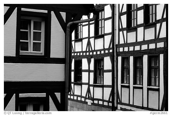 Timbered houses. Nurnberg, Bavaria, Germany (black and white)