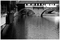 Timbered houses built accross the river. Nurnberg, Bavaria, Germany (black and white)