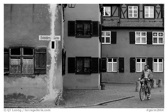 Biker,   Dinkelsbuhl. Bavaria, Germany (black and white)