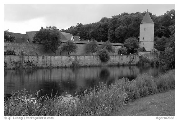 Duck pond and rampart walls, Dinkelsbuhl. Bavaria, Germany