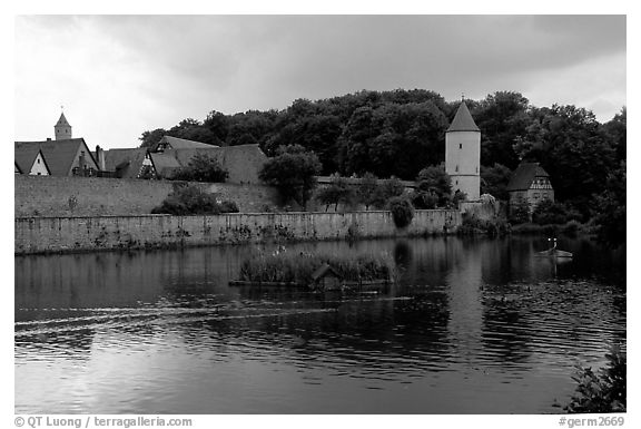 Duck pond and rampart walls, Dinkelsbuhl. Bavaria, Germany