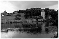 Duck pond and rampart walls, Dinkelsbuhl. Bavaria, Germany ( black and white)