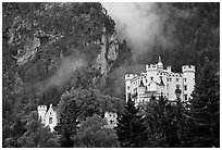 Hohenschwangau, built in 1832 for Maximillien II, King Ludwig's father. Bavaria, Germany (black and white)