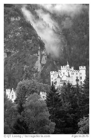 Hohenschwangau, built in 1832 for Maximillien II, King Ludwig's father. Bavaria, Germany (black and white)