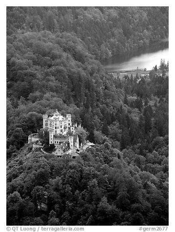 Hohenschwangau, built in 1832 for Maximillien II, King Ludwig's father. Bavaria, Germany (black and white)