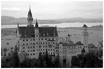 Neuschwanstein, one of the castles built for King Ludwig. Bavaria, Germany (black and white)