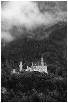 Neuschwanstein, one of the castles built for King Ludwig. Bavaria, Germany (black and white)