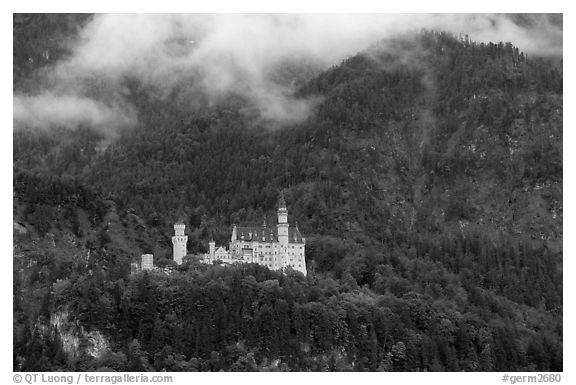 Neuschwanstein, one of the castles built for King Ludwig. Bavaria, Germany (black and white)