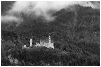 Neuschwanstein, one of the castles built for King Ludwig. Bavaria, Germany (black and white)