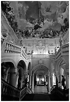 Main staircase and fresco painted by Tiepolo. Wurzburg, Bavaria, Germany (black and white)