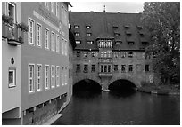 House built accross the river. Nurnberg, Bavaria, Germany (black and white)