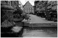 Fountain and street. Rothenburg ob der Tauber, Bavaria, Germany (black and white)