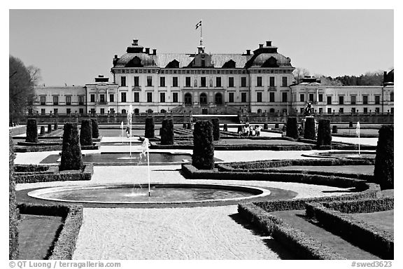 Park and royal residence of Drottningholm. Sweden (black and white)