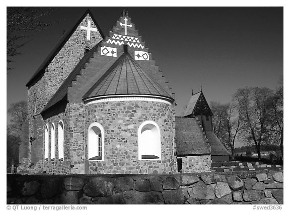 12th century Church of Gamla Uppsala. Uppland, Sweden (black and white)