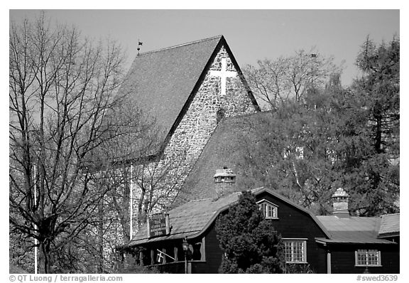 12th century Church of Gamla Uppsala. Uppland, Sweden (black and white)