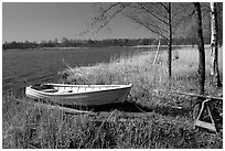 Boat on lakeshore. Central Sweden (black and white)