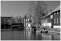 Riverside houses in Fallun. Central Sweden (black and white)