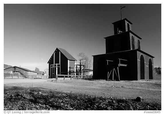 Mining buildings in Falun. Central Sweden (black and white)