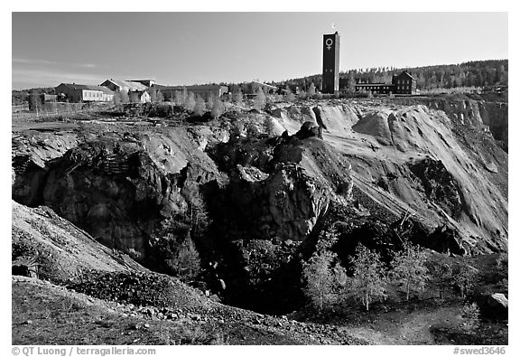 Copper mine pit Falu Koppargruva. Central Sweden (black and white)