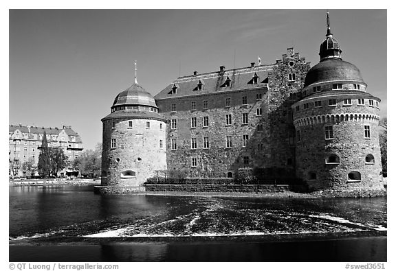 Orebro slott (castle) in Orebro. Central Sweden (black and white)