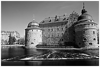 Orebro slott (castle) in Orebro. Central Sweden (black and white)