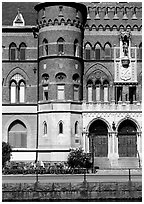 Tower on a building facade. Gotaland, Sweden (black and white)