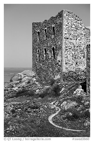 Ruins of the 16th century castle Brahehus near Granna. Gotaland, Sweden (black and white)