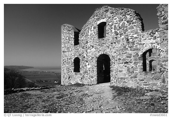 Ruins of the 16th century castle Brahehus near Granna. Gotaland, Sweden (black and white)