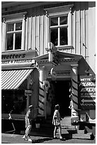 Kids in front of candy store in Granna. Gotaland, Sweden (black and white)