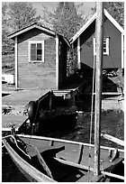 Boat and cabins. Gotaland, Sweden ( black and white)