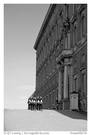 Royal Palace and Royal Guard. Stockholm, Sweden (black and white)