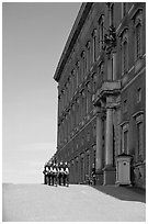 Royal Palace and Royal Guard. Stockholm, Sweden (black and white)