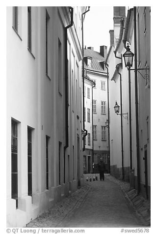 Narrow street of Gamla Stan. Stockholm, Sweden (black and white)