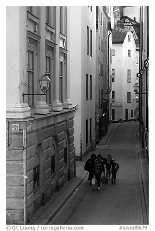 Narrow street of Gamla Stan. Stockholm, Sweden (black and white)