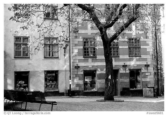 Small plaza in Gamla Stan. Stockholm, Sweden (black and white)