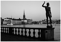 View of Gamla Stan with Riddarholmskyrkan from the Stadshuset. Stockholm, Sweden ( black and white)