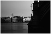 Bridge on Riddarfjarden and Gamla Stan, midnight twilight. Stockholm, Sweden (black and white)