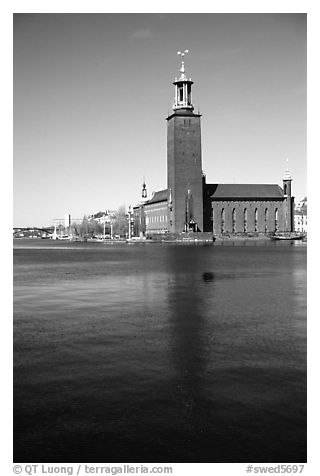 Stadshuset, used for Nobel receptions. Stockholm, Sweden (black and white)