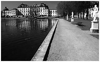 Basin and an alley in royal residence of Drottningholm. Sweden (black and white)