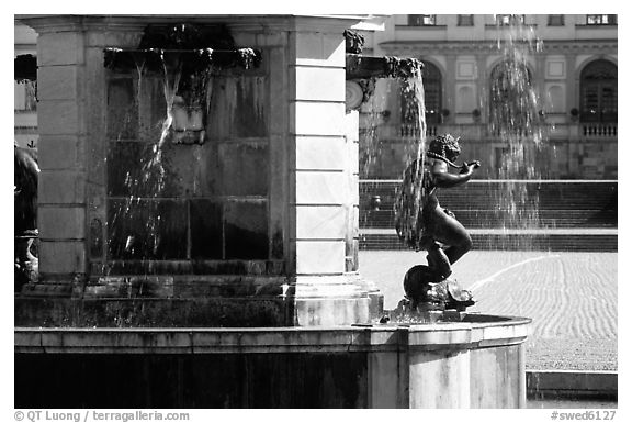 Fountain in royal residence of Drottningholm. Sweden (black and white)