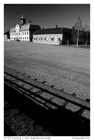 Railroad in Falun, a copper mining area, which was in the 17th century the world's most important mining area.. Central Sweden (black and white)
