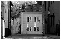 Streets in old town, Vadstena. Gotaland, Sweden (black and white)