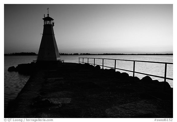 Lighthouse on Vattern Lake, Vadstena. Gotaland, Sweden (black and white)