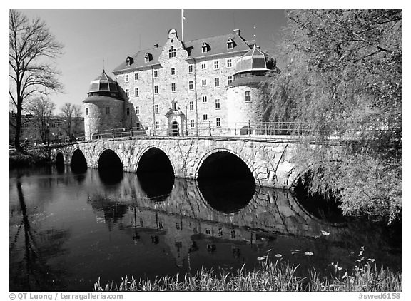 Orebro slott (castle) in Orebro. Central Sweden (black and white)