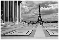 Eiffel tower seen from the Parvis de Chaillot. Paris, France ( black and white)