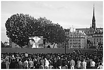 Crowds watch a broadcast of a soccer match near Hotel de Ville. Paris, France ( black and white)