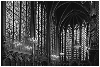 Sainte Chapelle haute covered with stained glass. Paris, France (black and white)